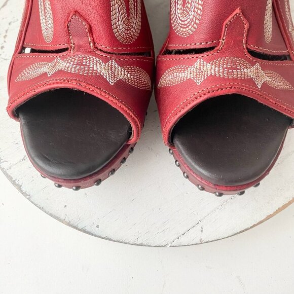 Lane Boots LEXINGTON Womens Red Wedges 9 Western Sandals Cowgirl Wooden Heels - Picture 6 of 11